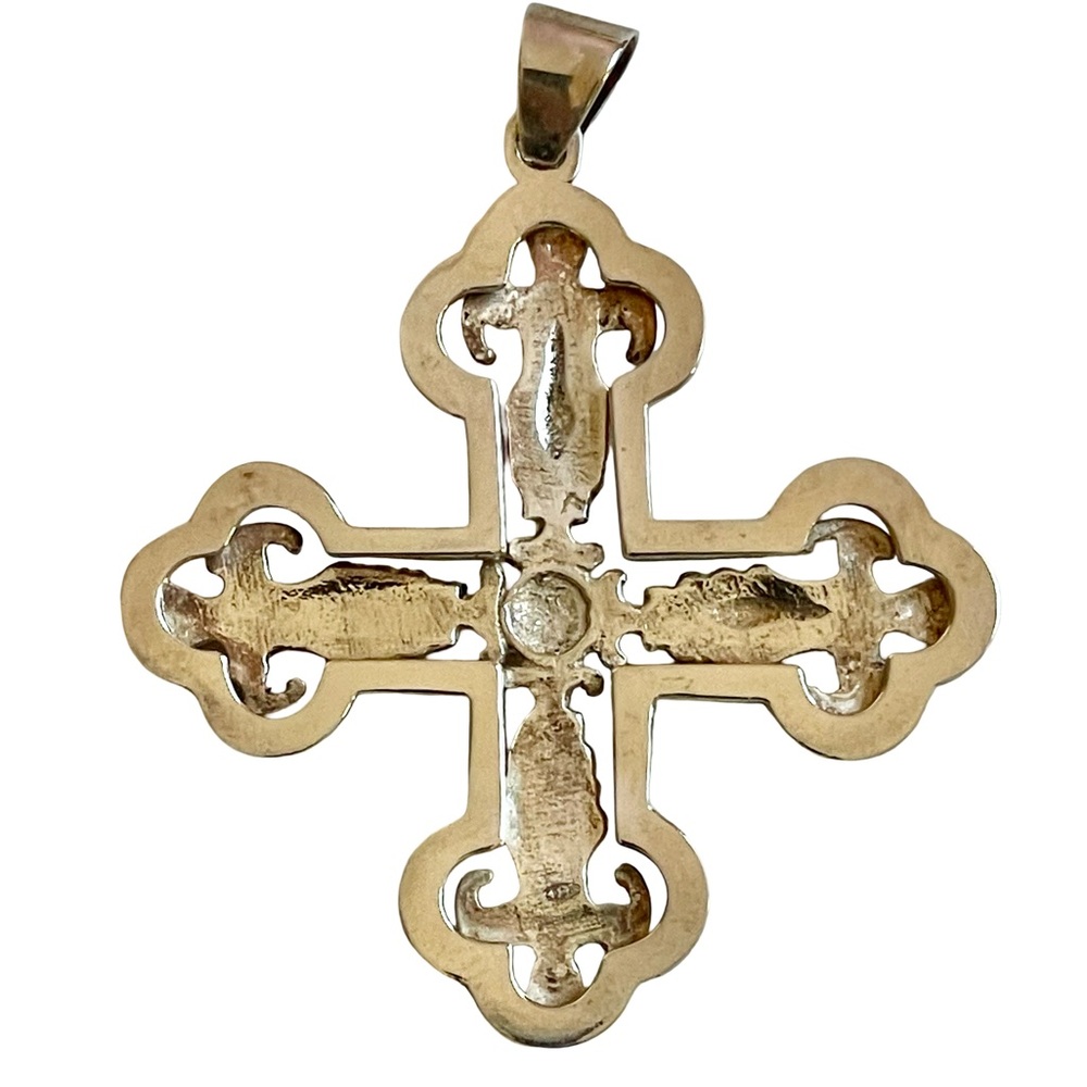 Fratelli Peruzzi 925 Sterling Silver Ornate Cross Pendant With Angels - Picture 3 of 3